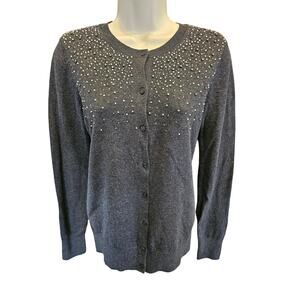 NWT Loft size small beaded embellished new years celebration cardigan grey warm
